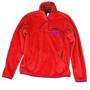 Women's Patagonia‎ Snap T Orange W Pink Trim Pullover Fleece Jacket Size Small